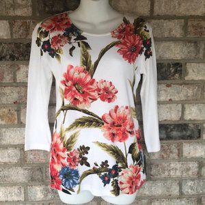 KAREN SCOTT BRIGHT WHITE FLORAL MEDLEY PULL OVER EMBELLISHED